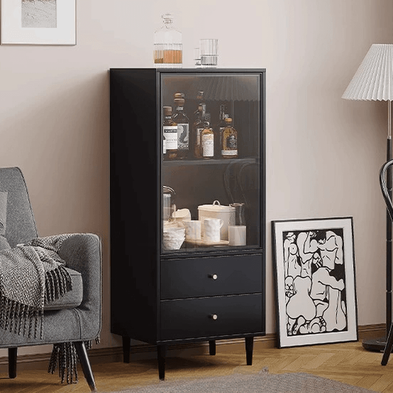 Rectangular Accent Cabinet with Closet, Glazed Door, Adjustable Shelf, Cabinet Knobs in Midnight Black/Sepia, Soft Close Drawer thumbnail 1