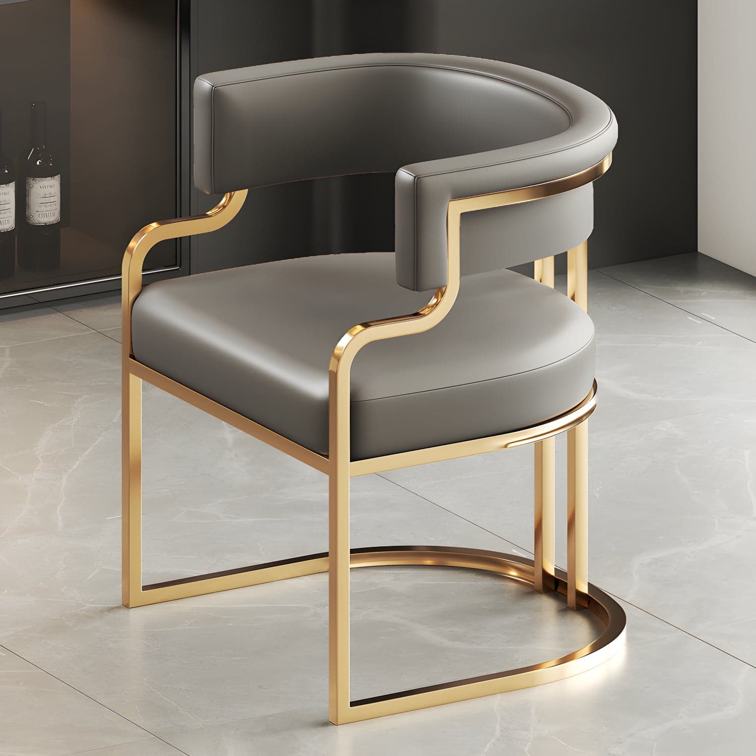 Faux Leather Dining Chairs Glam Style Open Back Armless Chair for Dining Room thumbnail 5