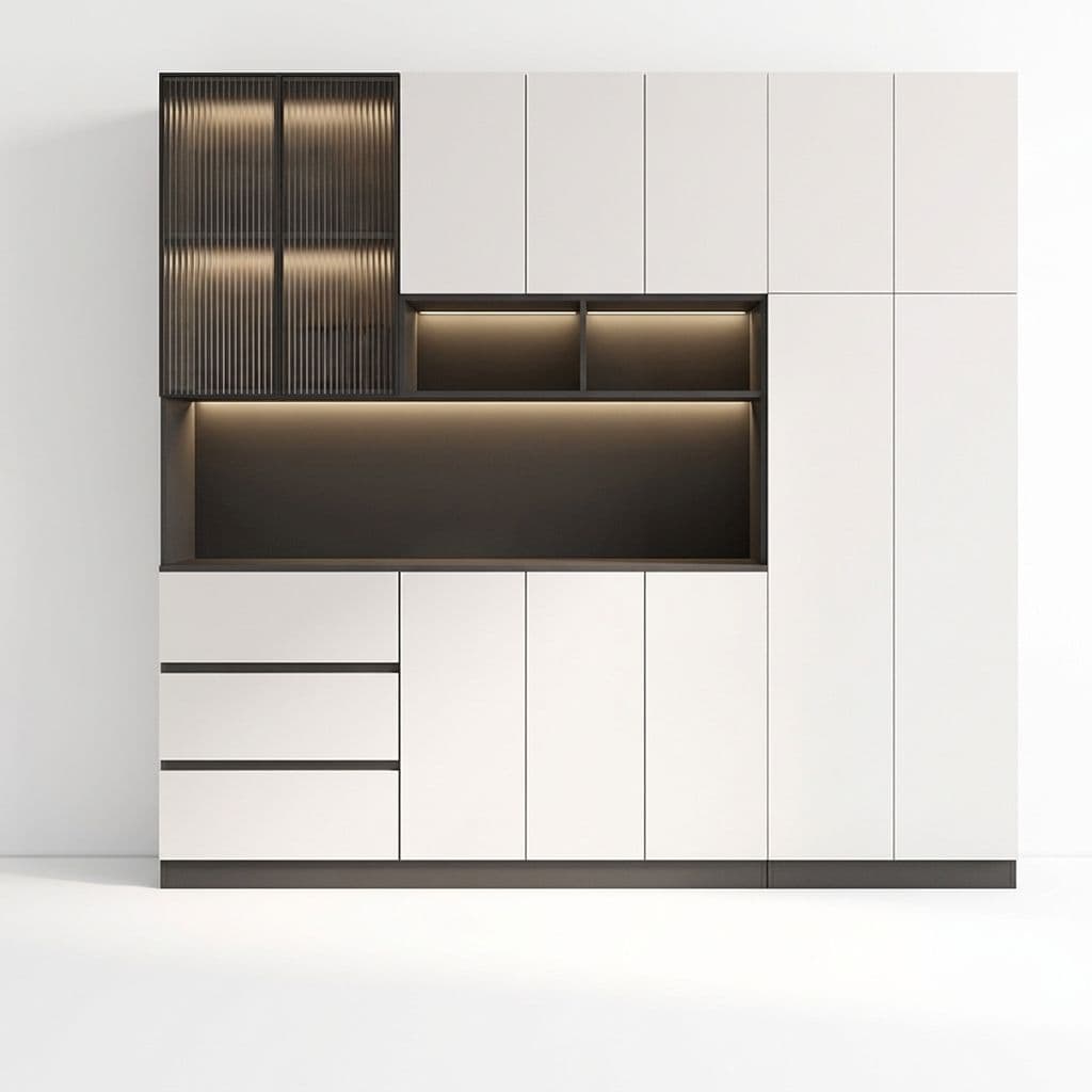 Trendy Sideboard with 3 Drawers, Cupboard, Wide/Standard/Narrow Sizes, 2/1 Shelves, Cabinets, and Glass-panel Door thumbnail 9