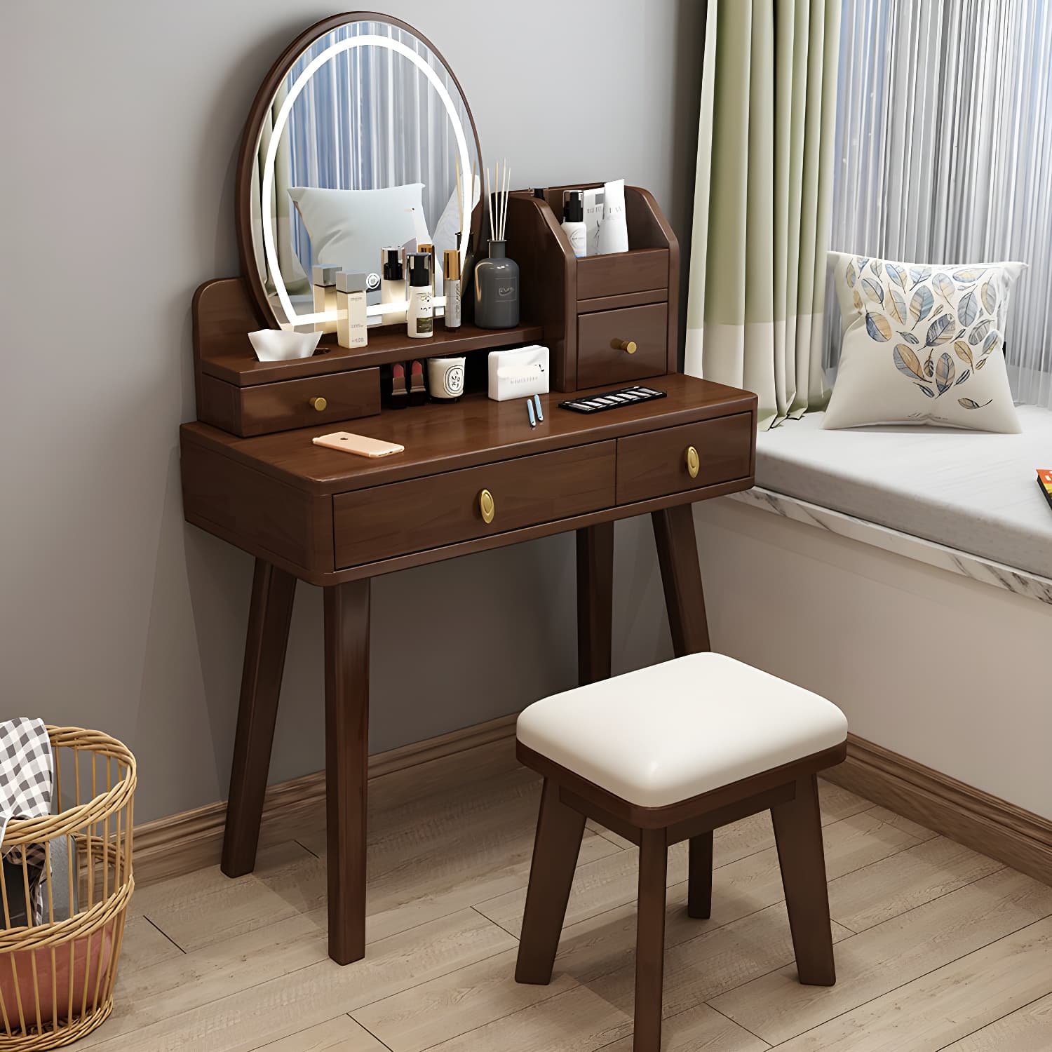 Traditions Dressing Table Bedroom Solid Wood with Drawer Mirror Make-up Vanity thumbnail 6