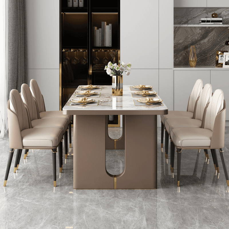 Rectangular Slate Dining Table Set with Two-sided Pedestal, Padded Chair, Back, and Multicolor Top thumbnail 2