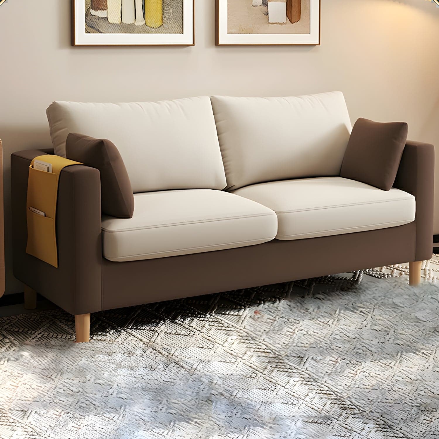 Contemporary Square Arm Loveseat with Machine Washable Cover and Pillows thumbnail 2