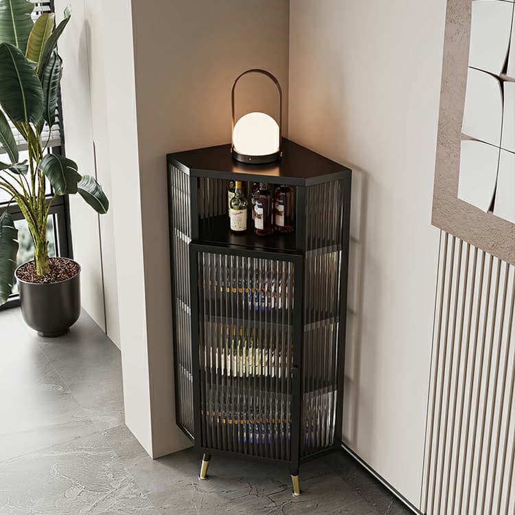 Gold Corner Accent Cabinet with Glass Doors and Metal Shelving thumbnail 6
