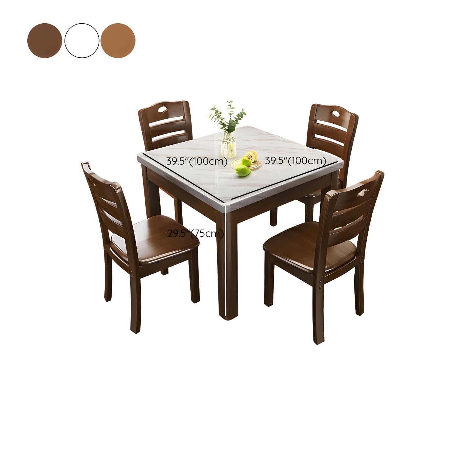 Square Marble Dining Table Set 1/5 Pieces with Solid Wood Base for Kitchen thumbnail 14