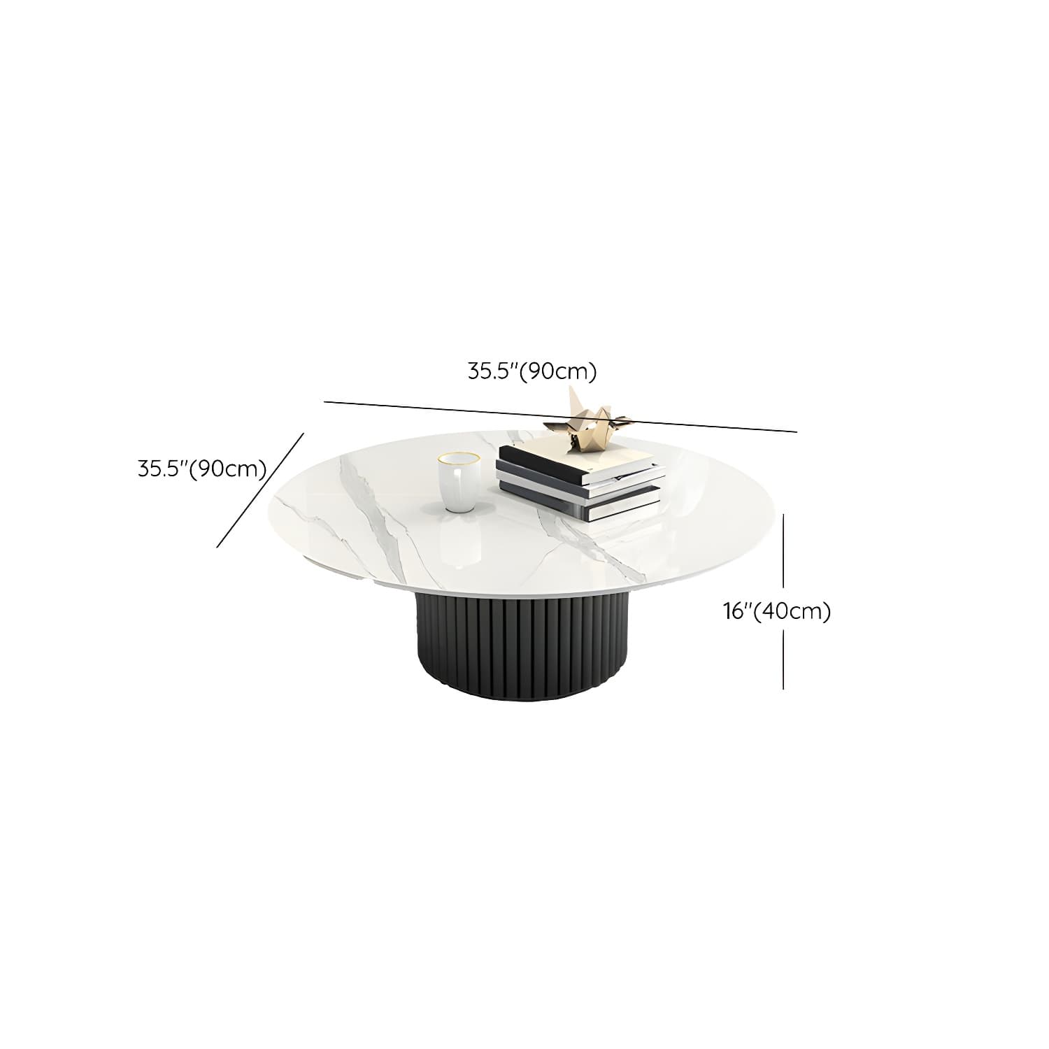Set of Two Modern Round Black Coffee Tables with White Stone Tops and Iron Pedestal Bases thumbnail 13