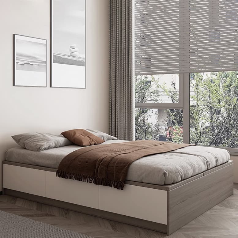 Brown Wood Lift Up Storage Bed with 3 Drawers and Solid Color Design thumbnail 1