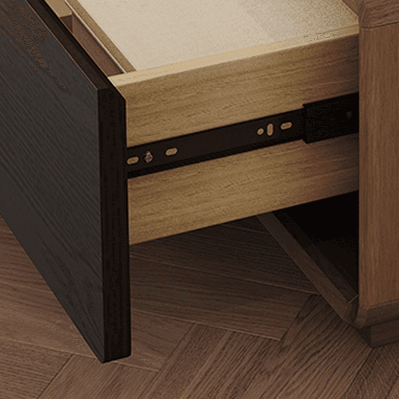 Mid-Century Modern Natural Wood TV Stand with Shelf, 2-Drawer, Hutch, and Cable Management thumbnail 5