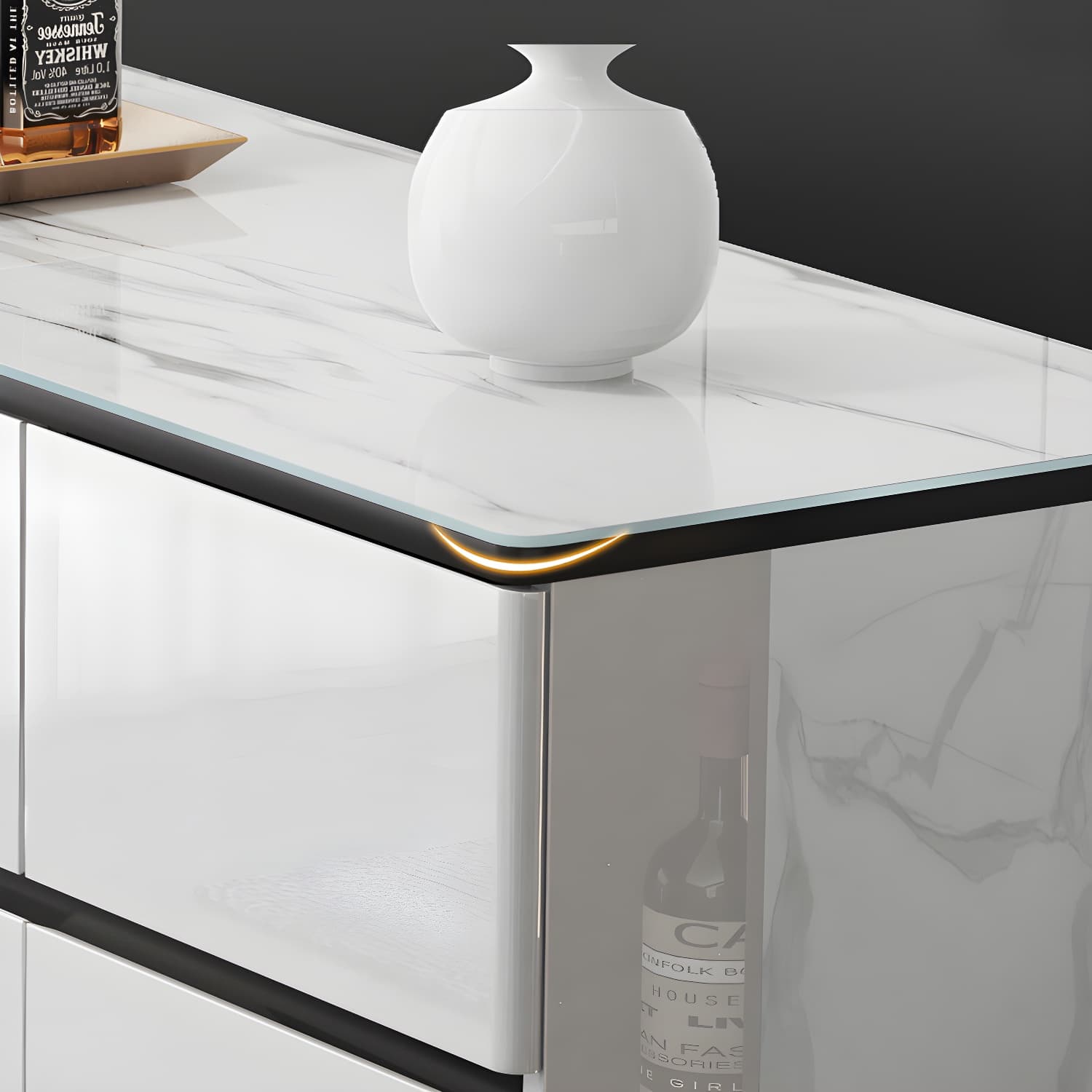 Contemporary Glass Top Sideboard Cabinet with Drawer for Living Room thumbnail 9