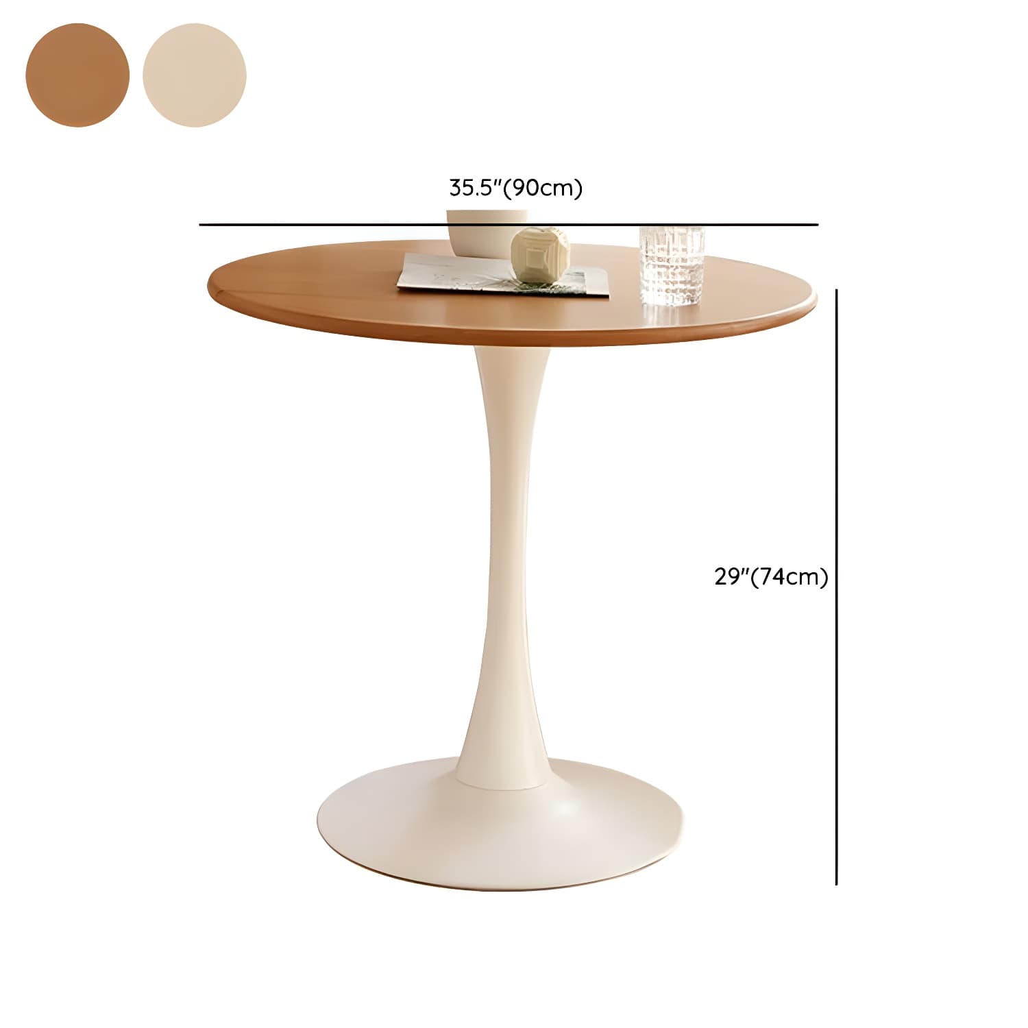 Chic Round Wood Dining Table with Medium Wood Tone and Sleek Steel Tulip Base thumbnail 12