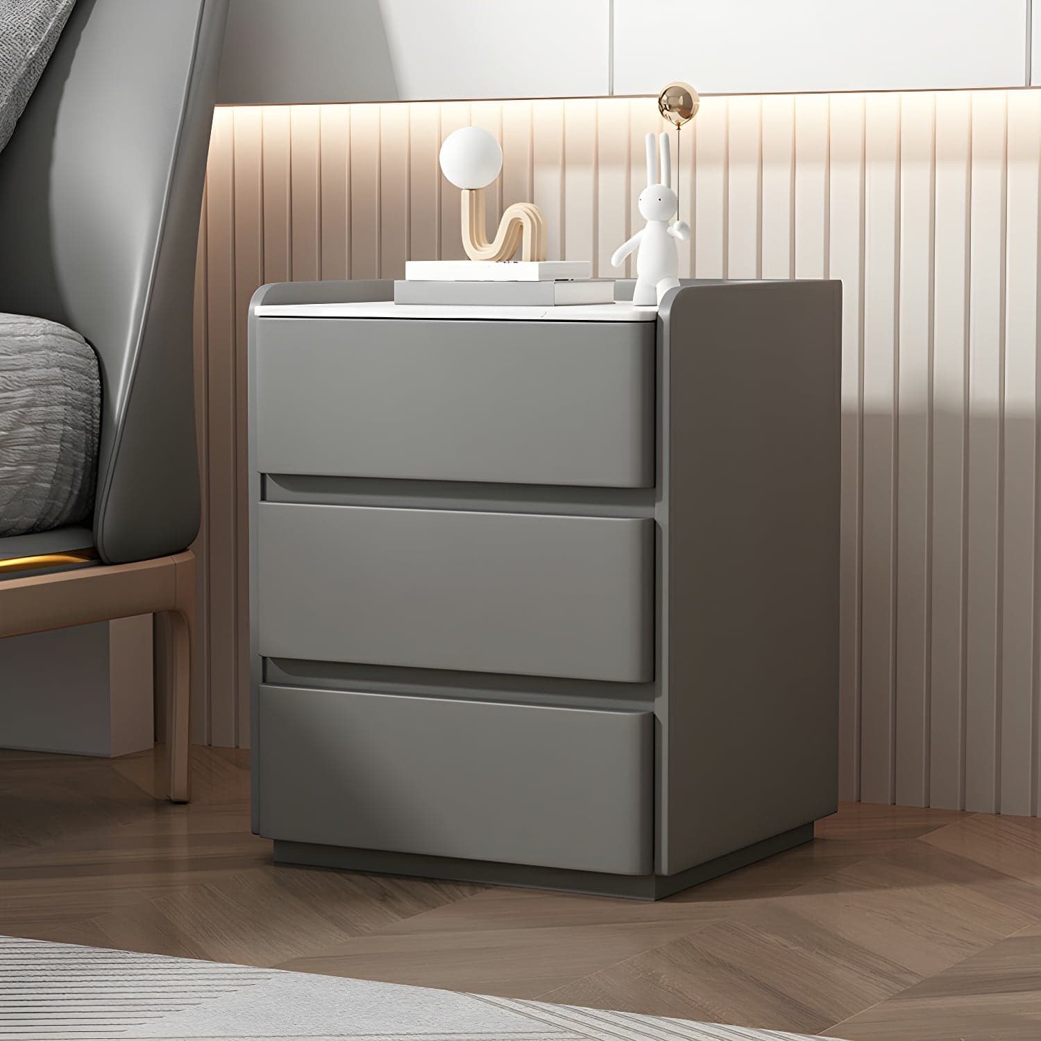 Modern Three Drawers Table Nightstand with Slate Countertop for Bedroom thumbnail 2