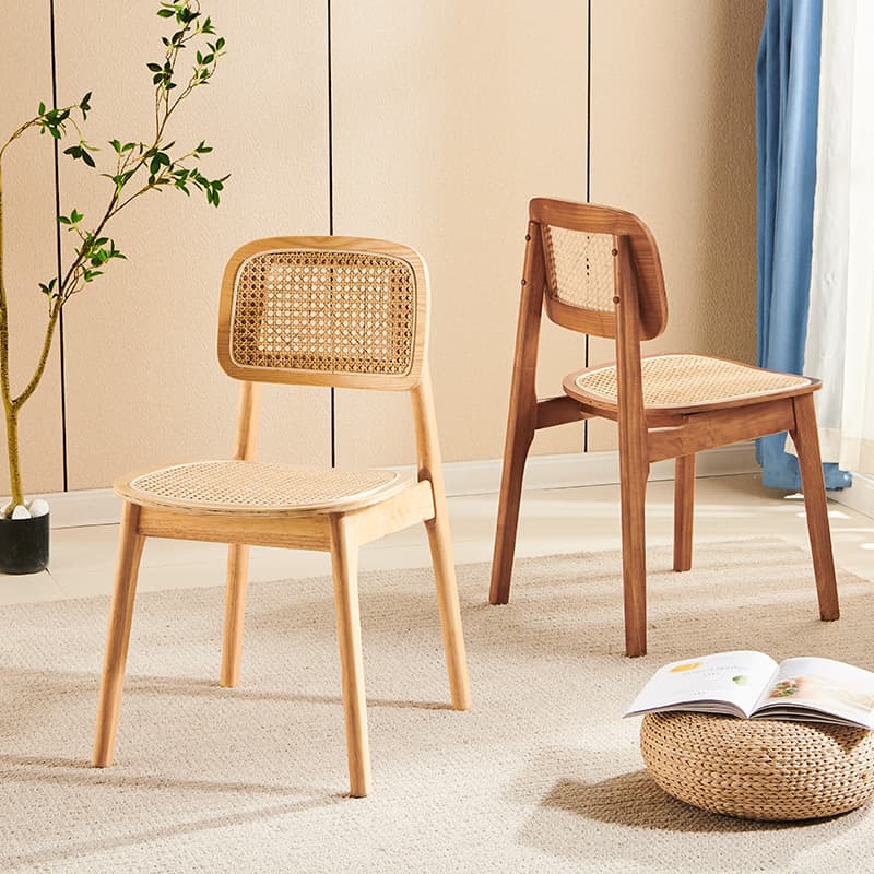 Leatherette/Wood/Rattan Entwined Balanced Armless Chair with Uncovered Back and Timber Legs in Sepia/Ink/Wood Color in a Scandinavian Style thumbnail 14