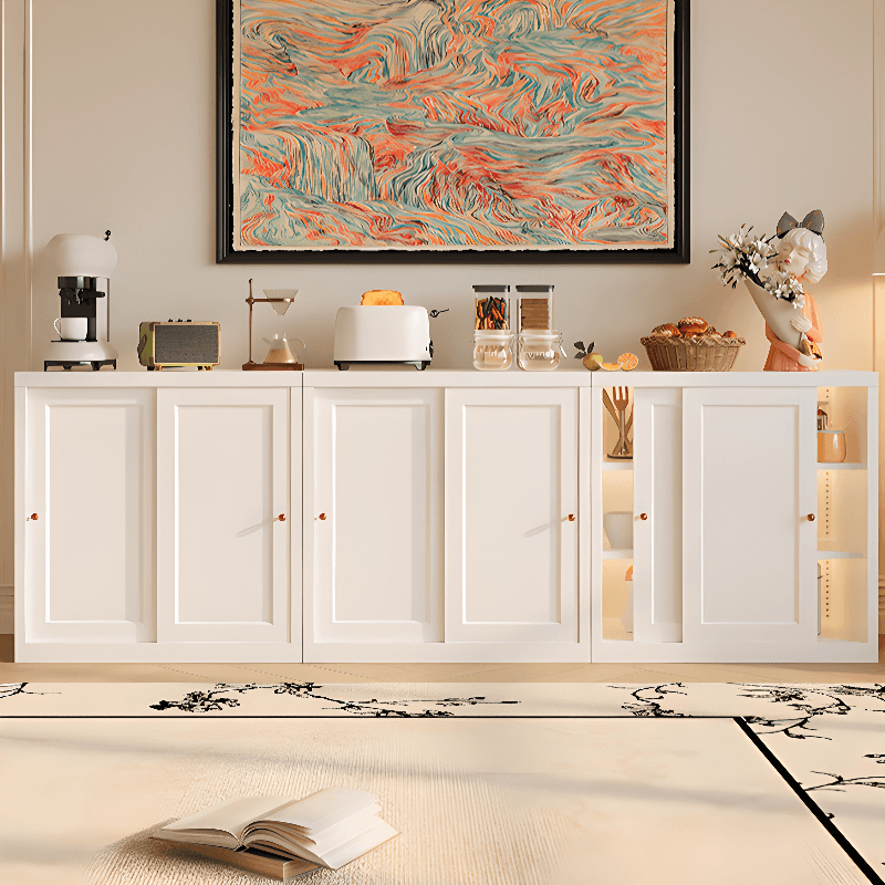 Art Deco Standard/Wide Oven Cabinet with Kitchen Cupboards, Iron Countertop, and Adjustable Sliding Doors thumbnail 8