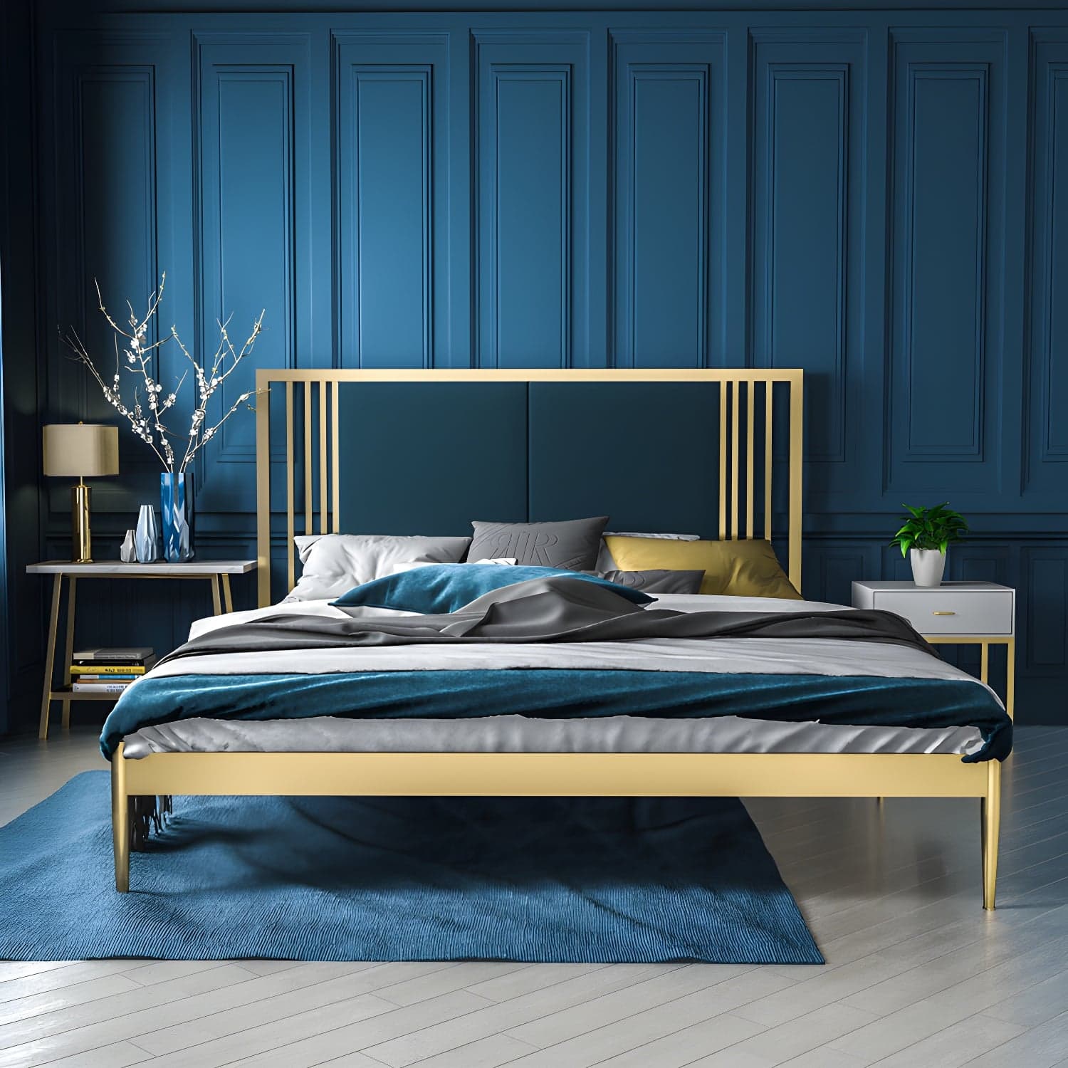 Metal Open-Frame Bed Contemporary Standard Bed with Custom Gold Legs thumbnail 1
