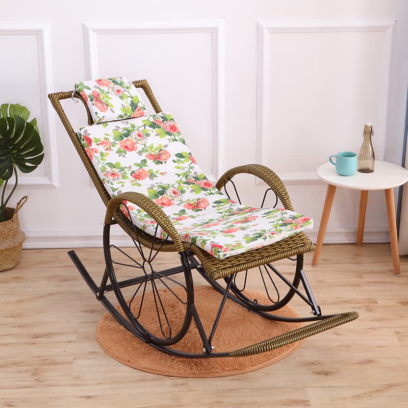 Old School Pecan/Light Green/Sand Cane Rocking Chair with Rear and Wagon Wheel Shaped Arms thumbnail 4