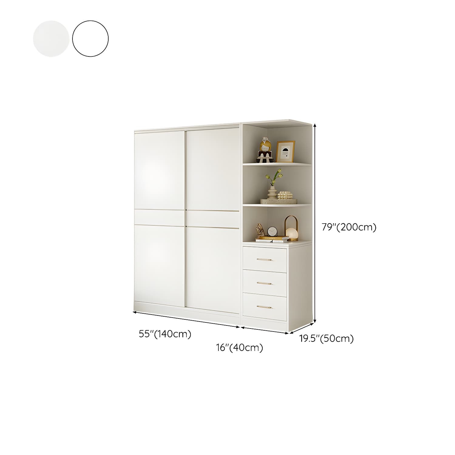 Fashionable Sliding Door Storage Wood Wardrobe with Metal Clothing Rod and Shelves in White Color thumbnail 26