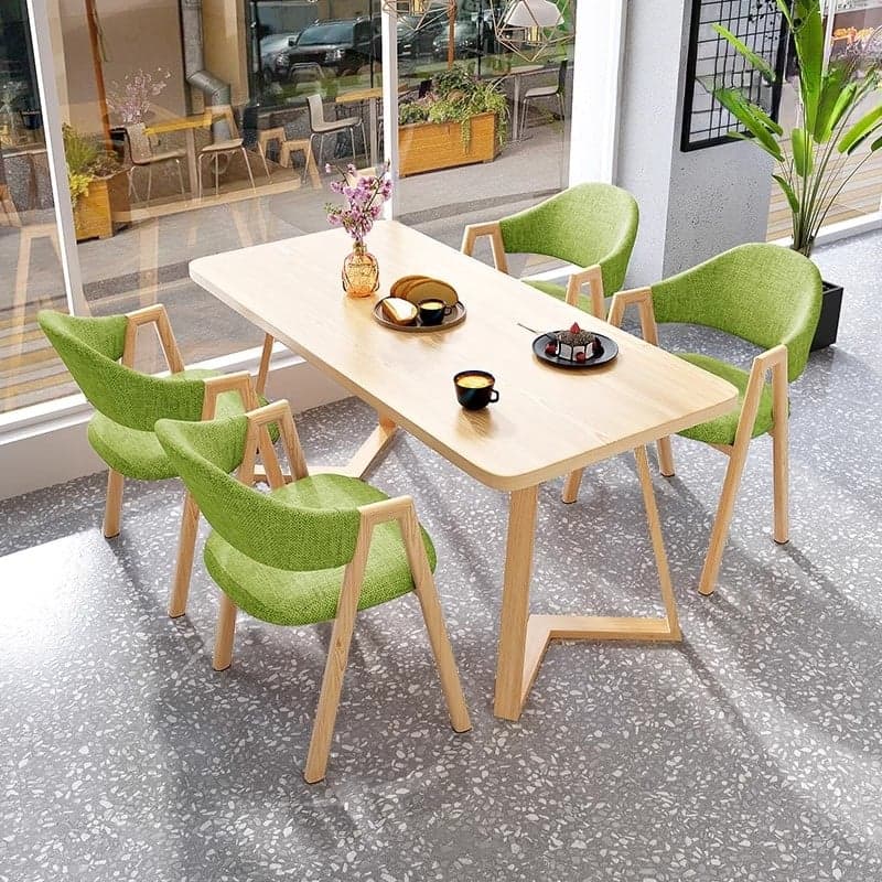 Dining Table Set with Sleighing Recycled Wood Fixed Table and Padded Chair with Back and Armrest, 5-piece thumbnail 4