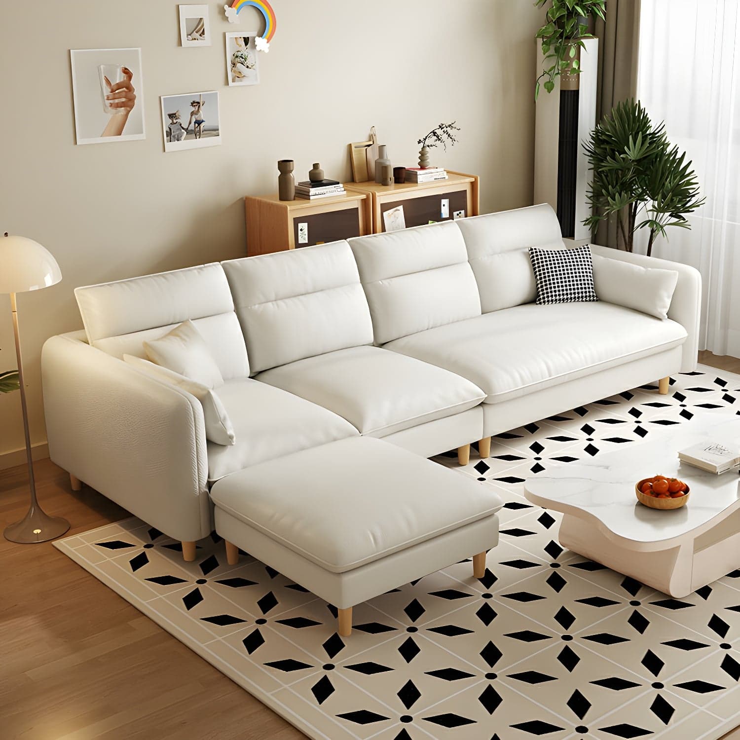 Modern Wood Frame Straight Sectional Sofa Set with Ottoman in Brown, 3 Piece Set thumbnail 13