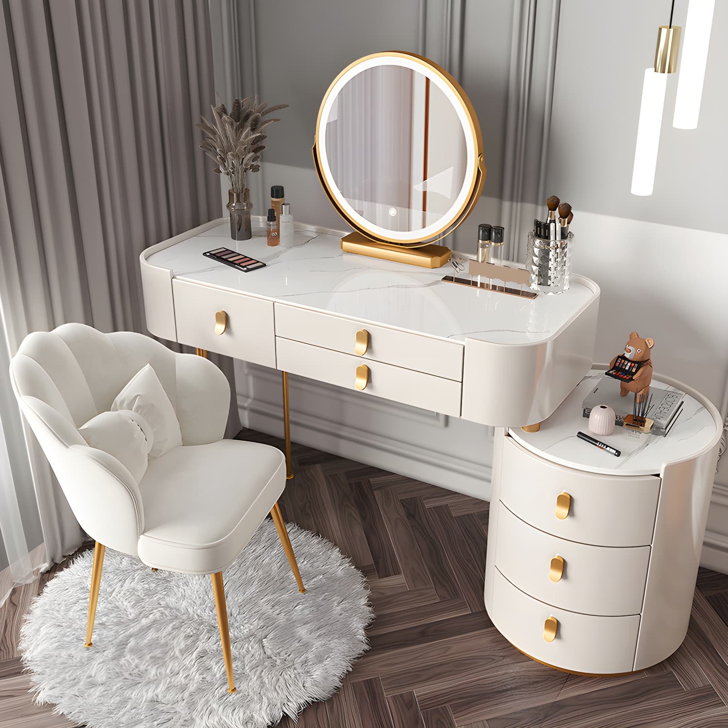 Lighted Mirror Makeup Vanity Desk Storage Box Makeup Vanity Set with Drawer thumbnail 5