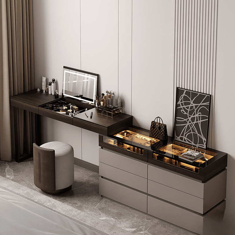 Space-saving Vanity Set with 7/11 Drawers, Lighting, Dividers, 2-in-1 Design, and Adjustable Touch Brightness thumbnail 1