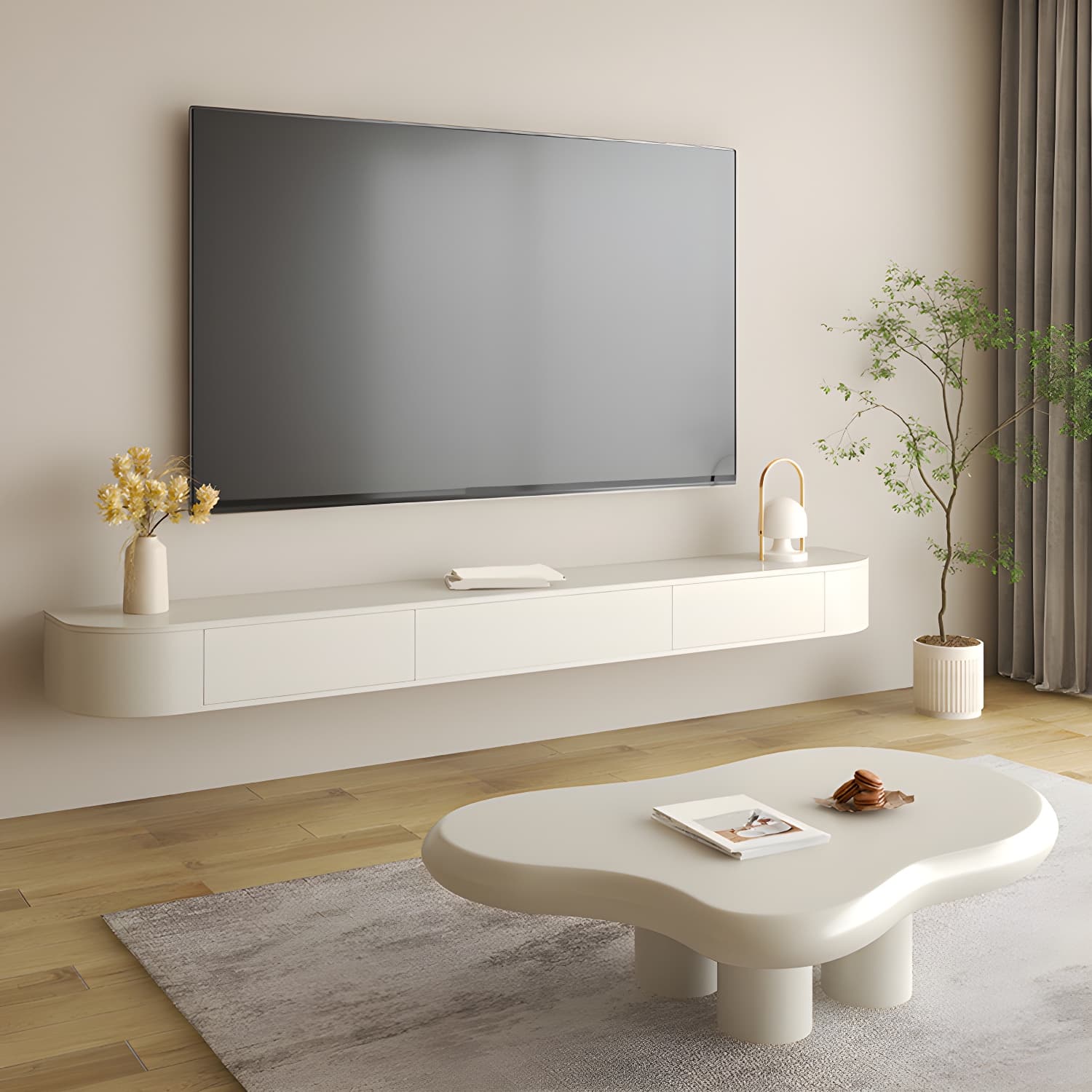 Enclosed Storage Media Console TV Stand Modern TV Stand Console with Drawers thumbnail 1