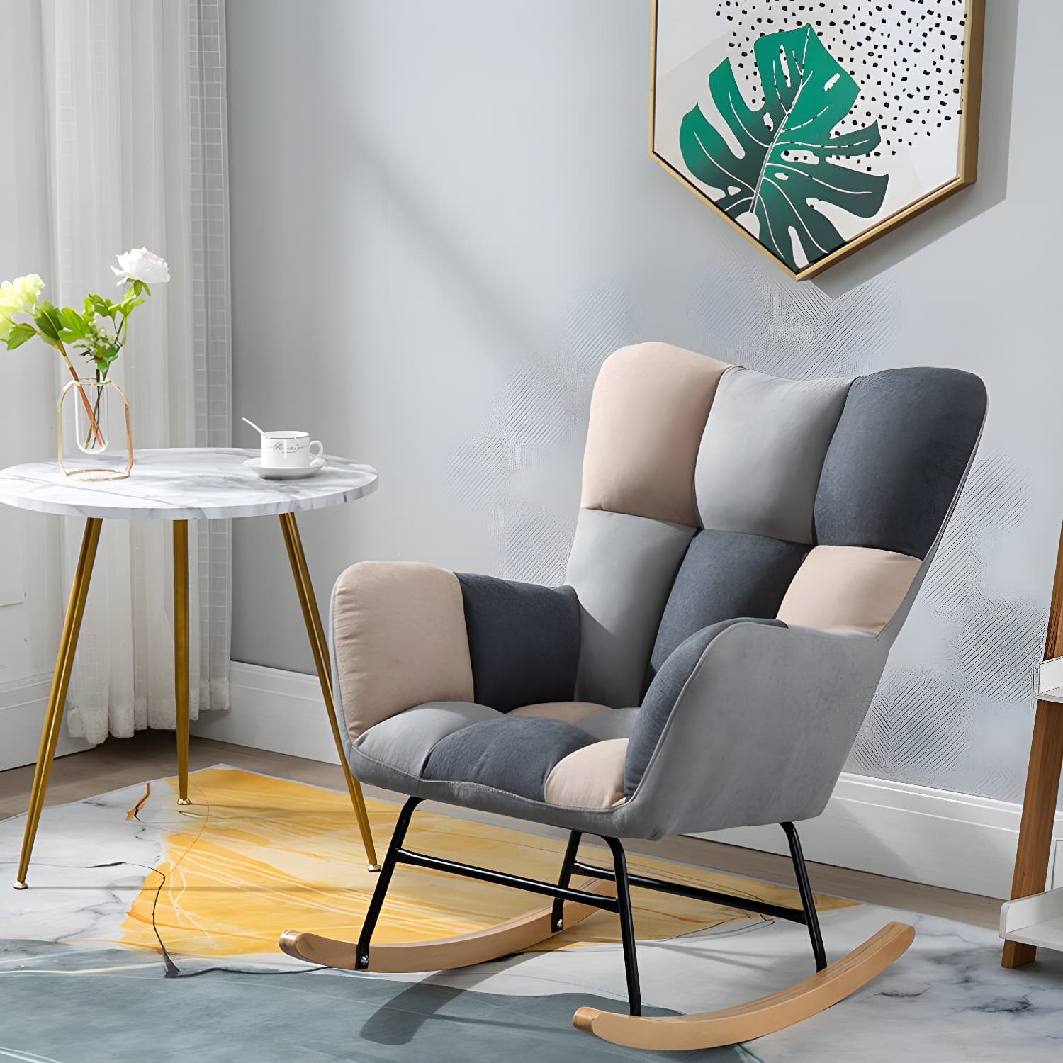 Modern Upholstered Rocking Chair Wingback Rocker Chair for Living Room thumbnail 4