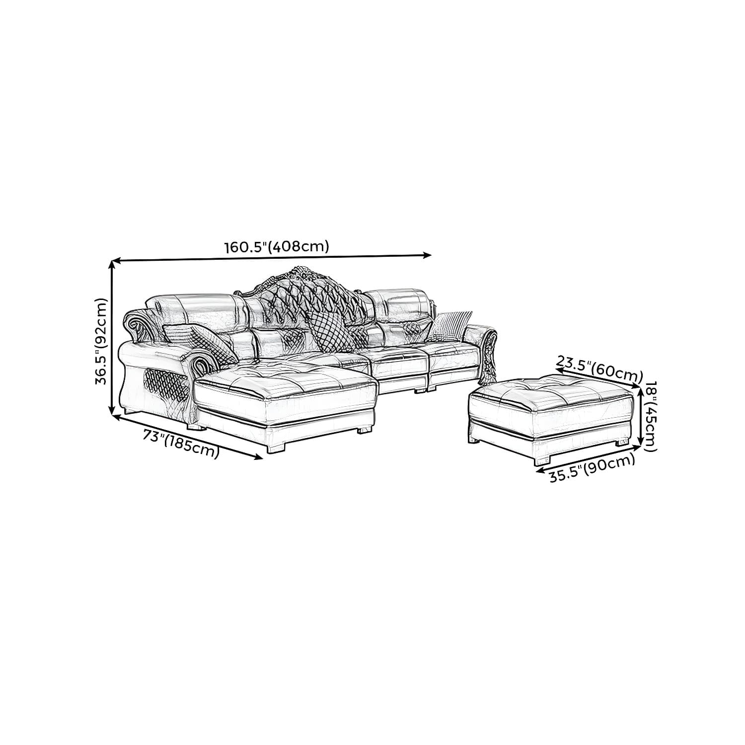 Genuine Leather Rolled Arm Sectional 36.22"High Camel Back Sofa, Dark Brown thumbnail 23