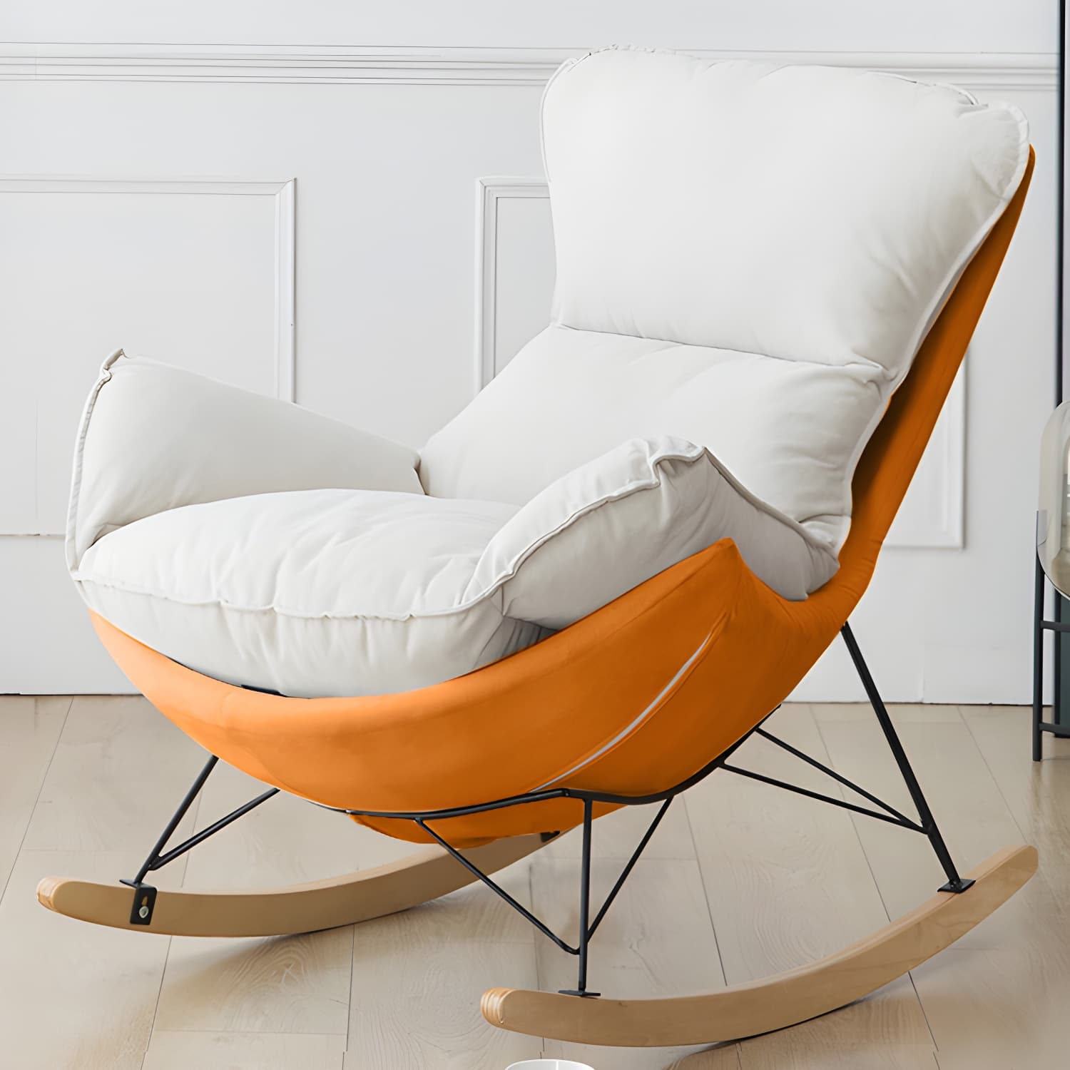 Stylish and Comfortable Modern Upholstered Rocking Chair with Removable Back Cushion thumbnail 6