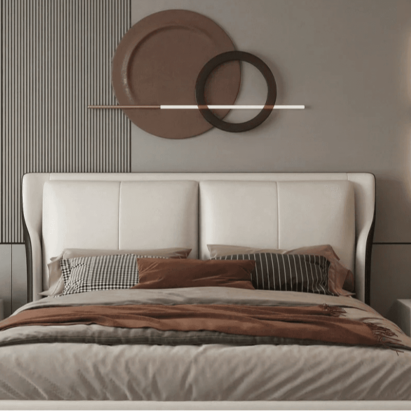 Trendy Wingback Headboard in Natural Wood with No Distressing, Rectangle Shape for Full/Queen Bed, Featuring Sponge Upholstery and Standard Height thumbnail 9