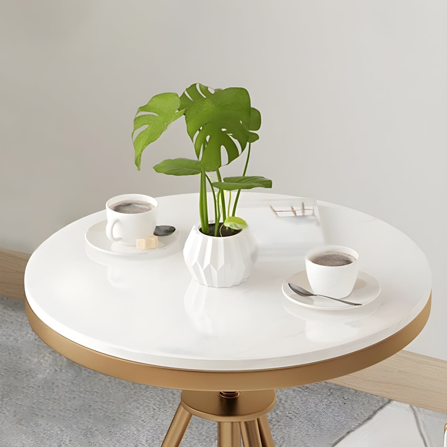 Traditional Luxury Round Dining Table Marble Top Table with Gold Metal Base thumbnail 8