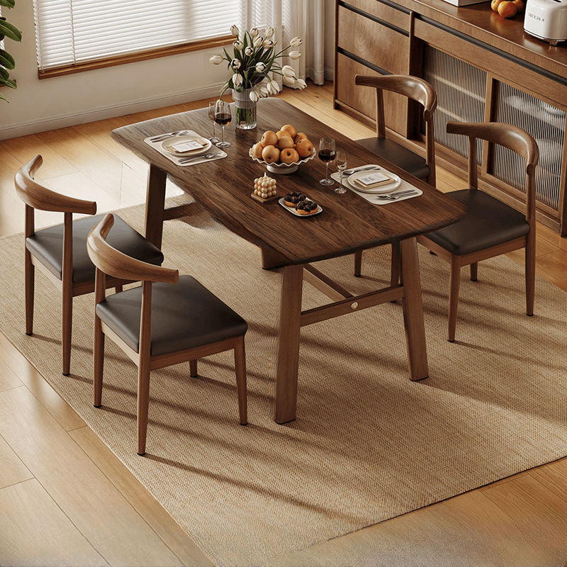 5 Pieces Chalk/Brown/Natural Dining Table Set with Wood Back Padded Chair and Natural Solid Wood Rectangular Dining Table for 4 thumbnail 2