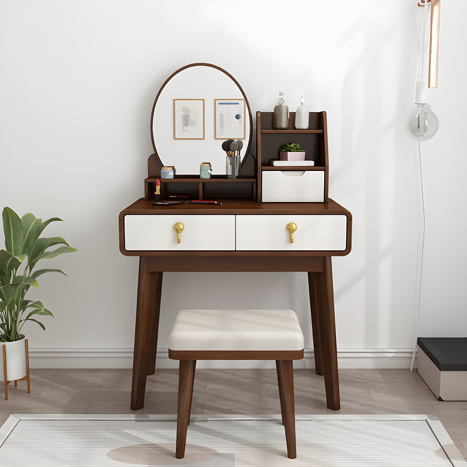 Scandinavian 3-Drawer Dressing Table Solid Wood Vanity Makeup Table Set thumbnail 5