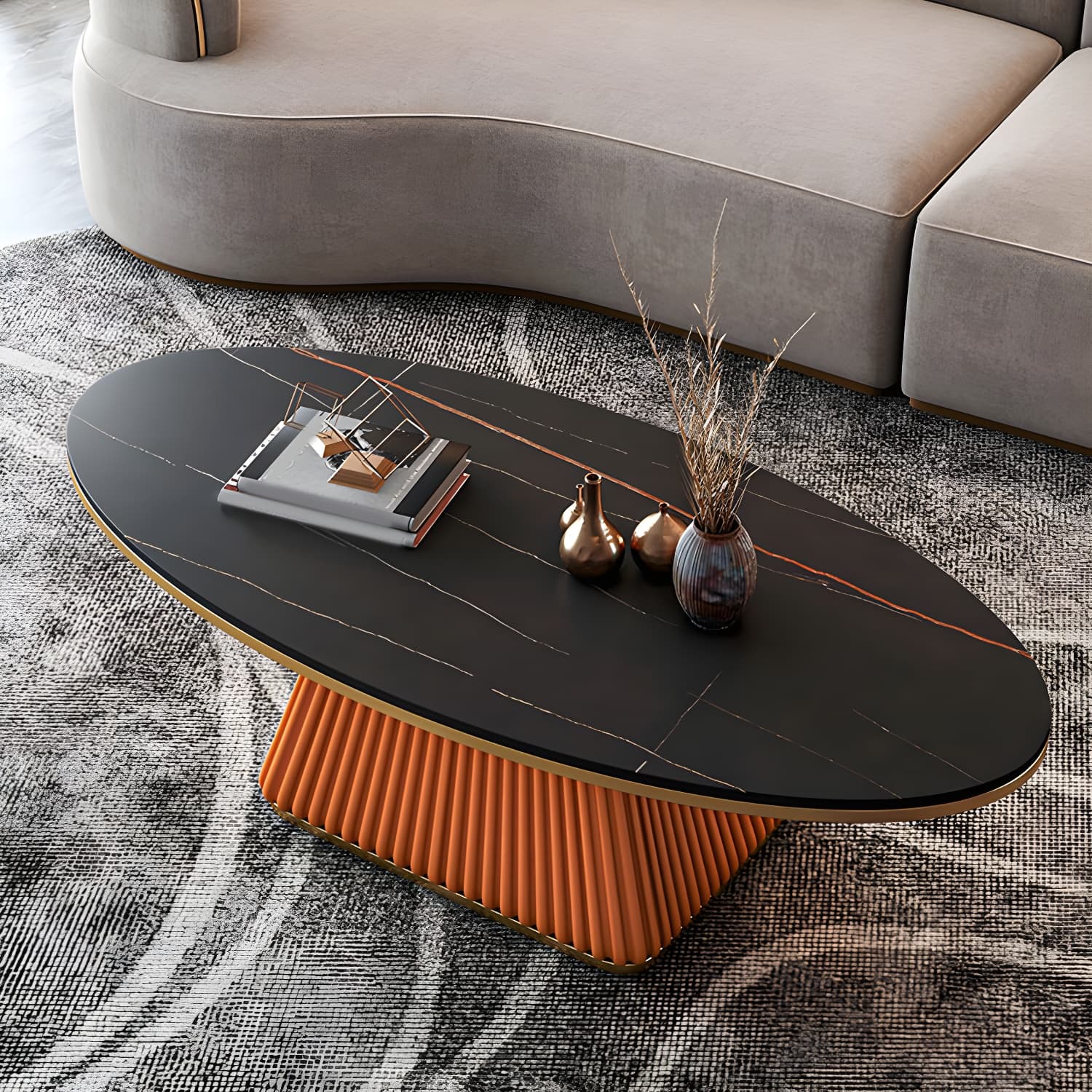 Glam Metal and Slate Cocktail Table Pedestal Coffee Table for Living Room thumbnail 18