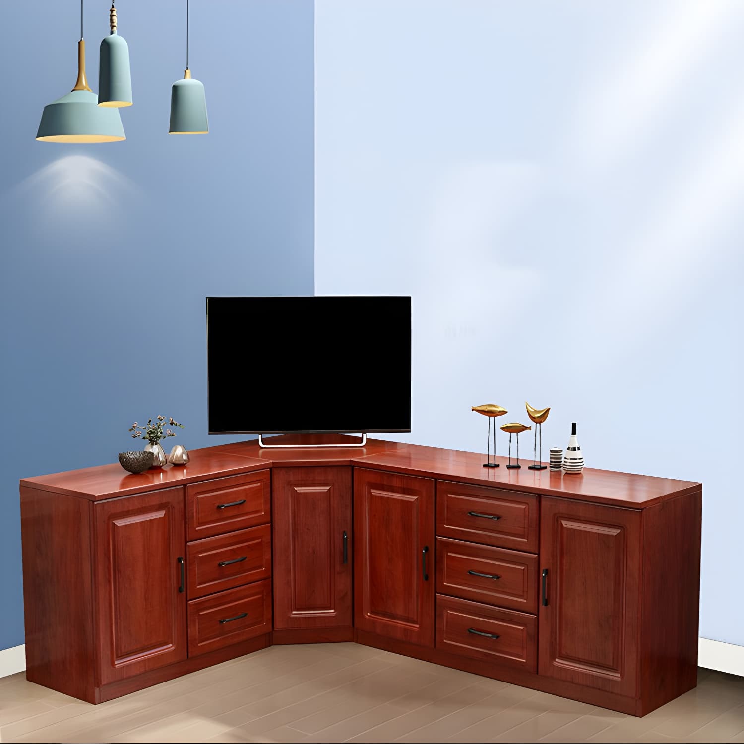 Modern Solid Wood Corner TV Stand Console with 6 - Drawer - 27.56" thumbnail 4
