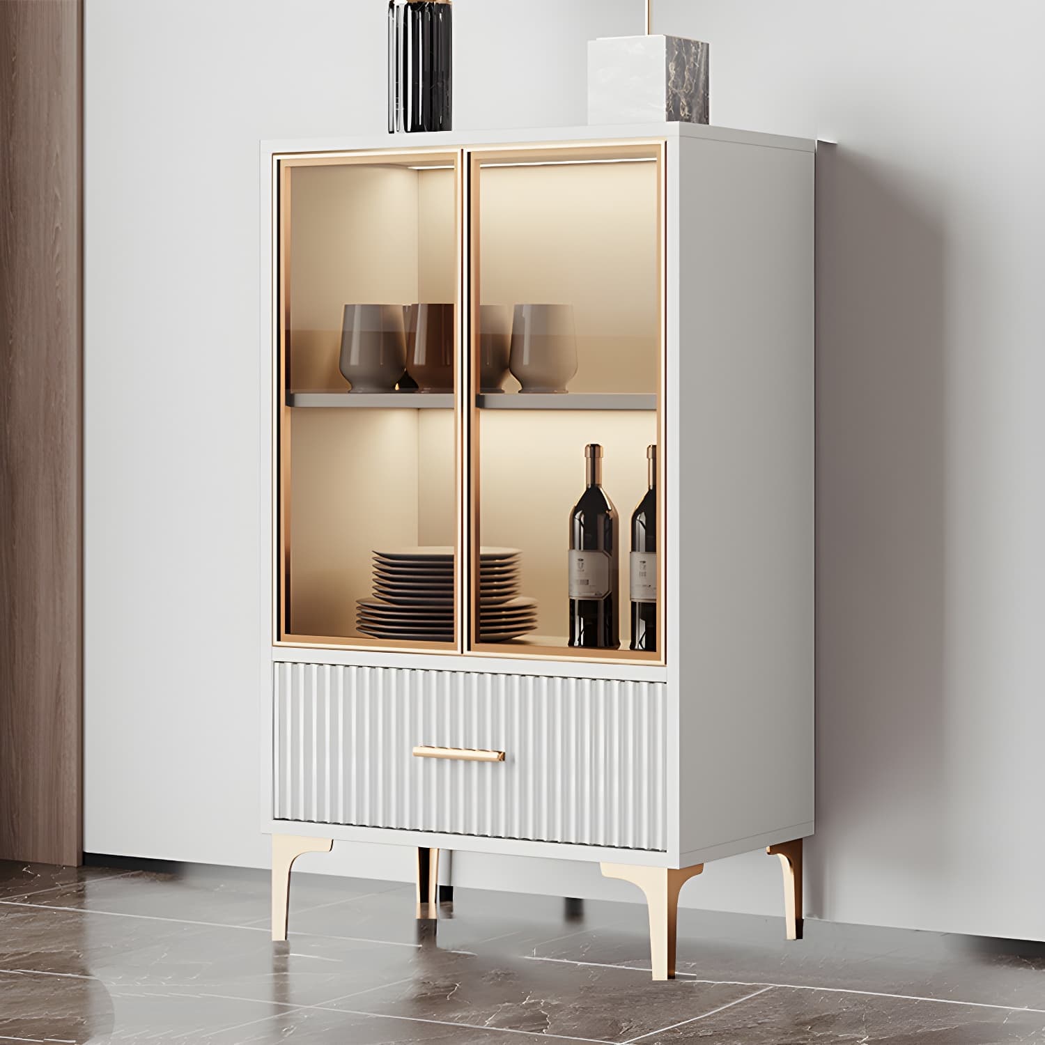Contemporary Sideboard Cabinet for Dining Room with Glass Doors & Drawers Included thumbnail 13