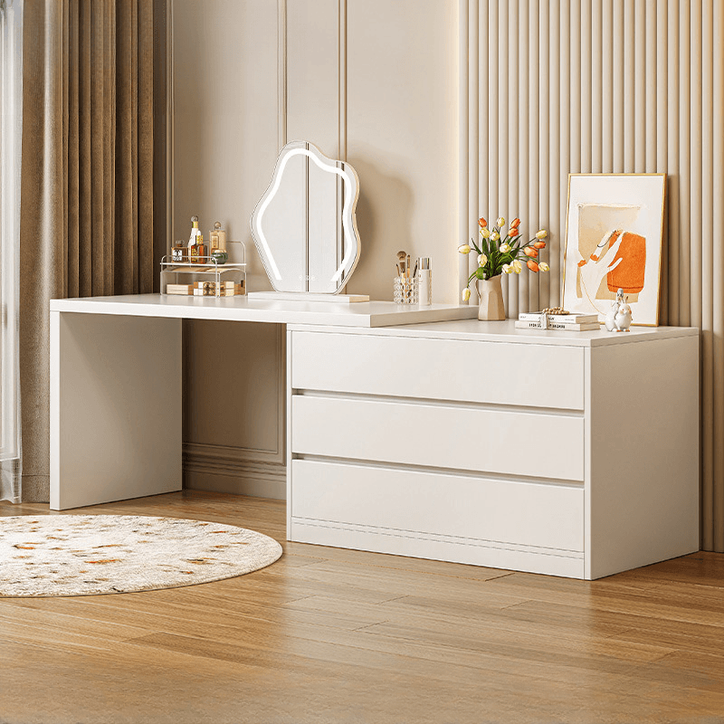 Chalk Modish Wood Makeup Vanity with Standard Length and Non-Upholstered Chair(s) thumbnail 4