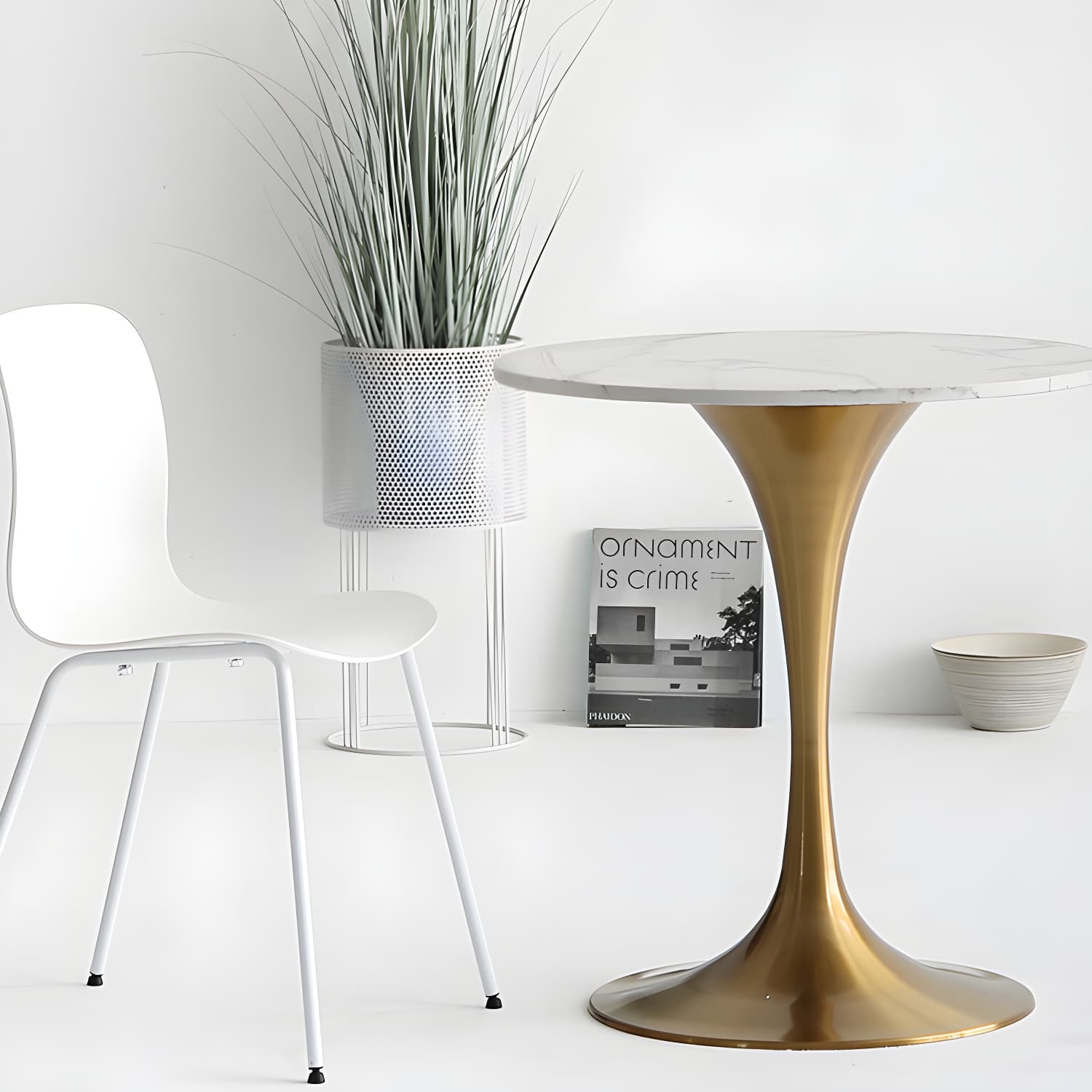 Metal Modern Round Dining Table Marble Top Indoor Table with Tulip Base thumbnail 14