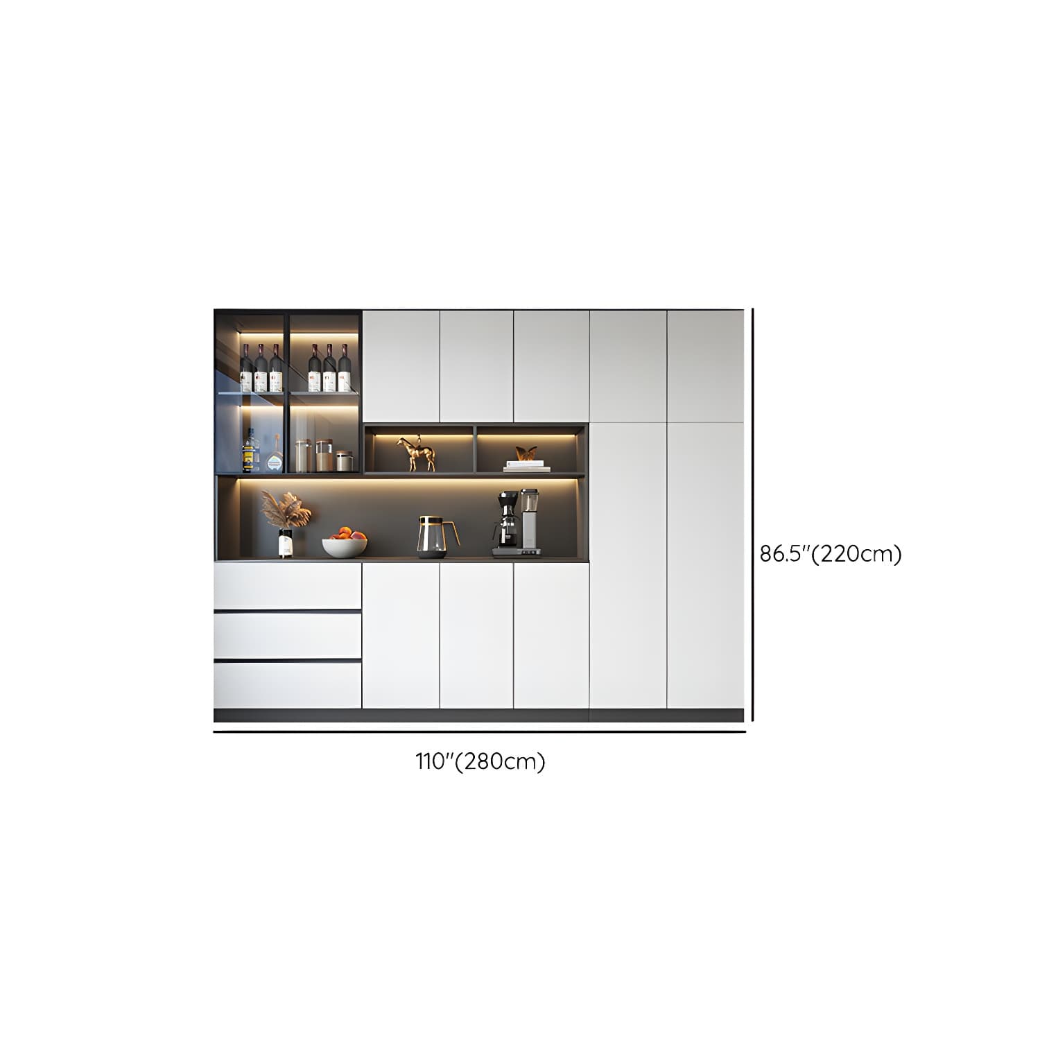 Modern Glass Adjustable Shelving Doors Wood Sideboard Cabinet with Cabinets and Drawers thumbnail 20