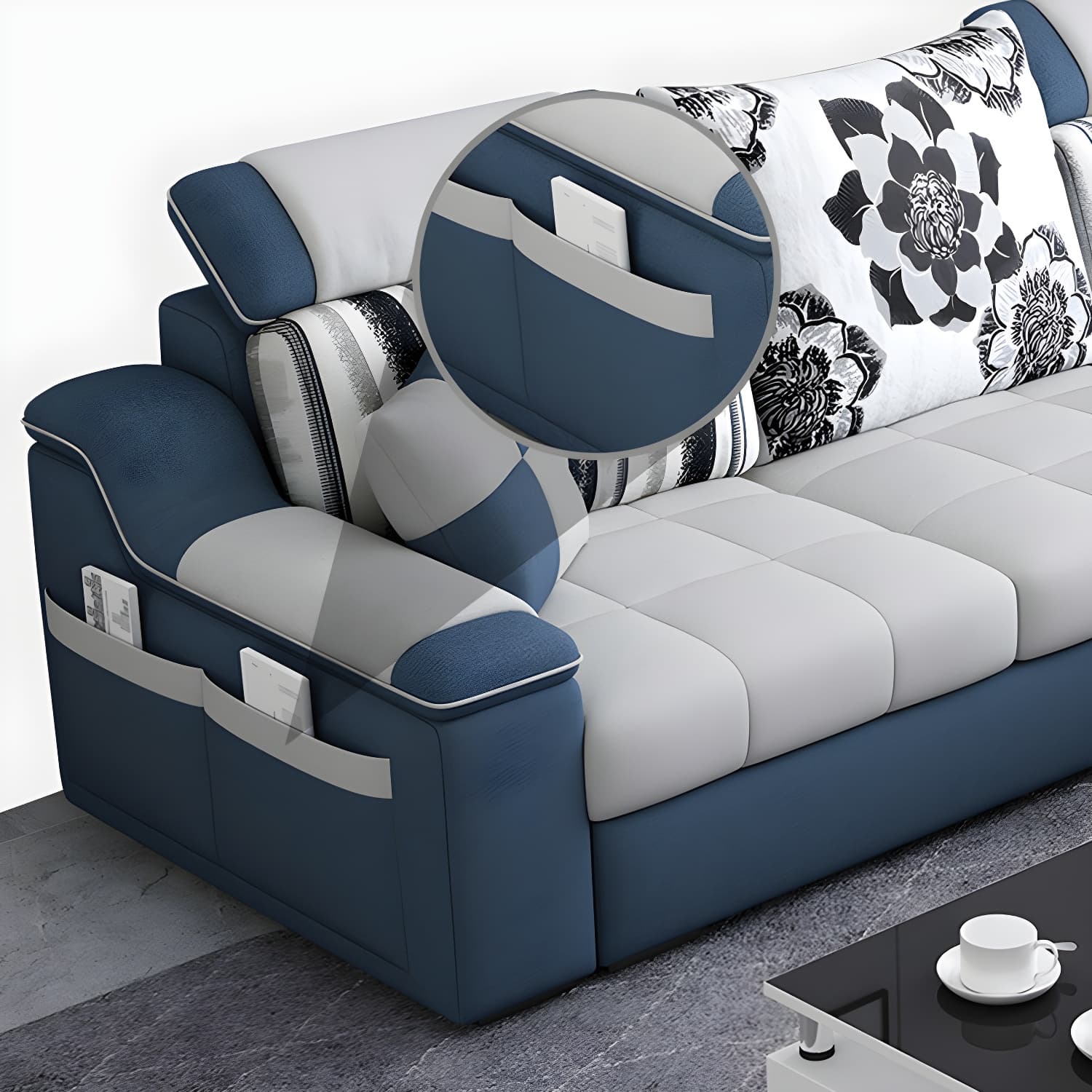 Reversible L-Shape Scandinavian Sectional Sofa with Ottoman and Adjustable Headrest in 2 Piece Set thumbnail 18