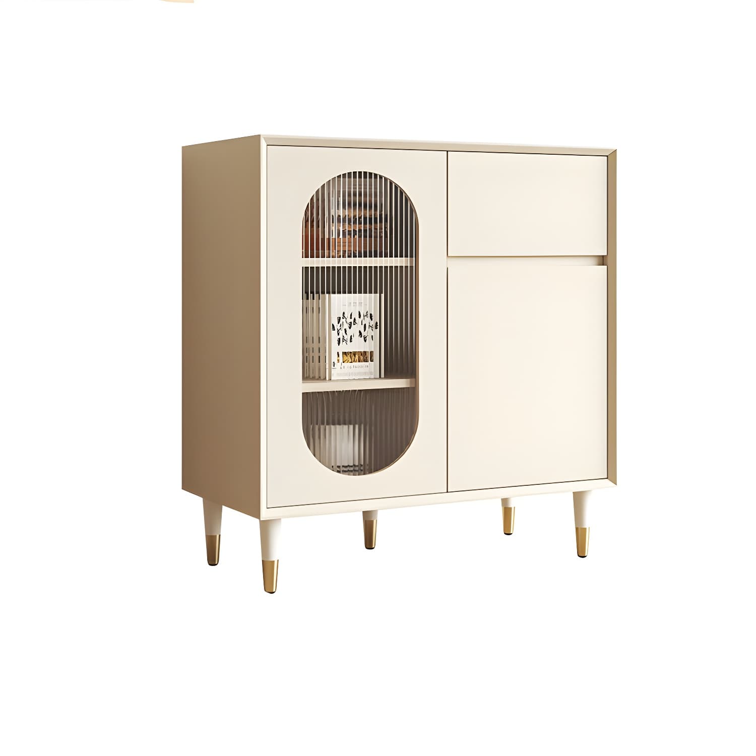 Wood Glam Sideboard Credenza with Glass Doors and Drawers, 40cm Overall Width, 85cm Overall Height