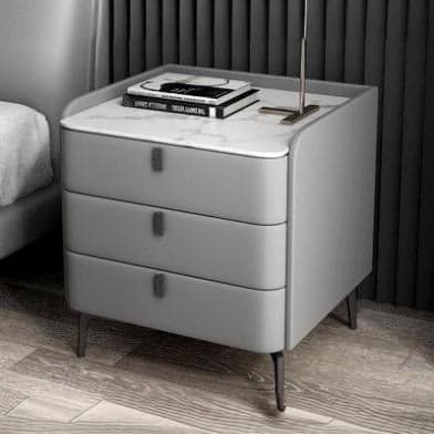 Modern Wooden 3-Drawer Nightstand Stone Countertop with Legs Partial Assembly Required thumbnail 8