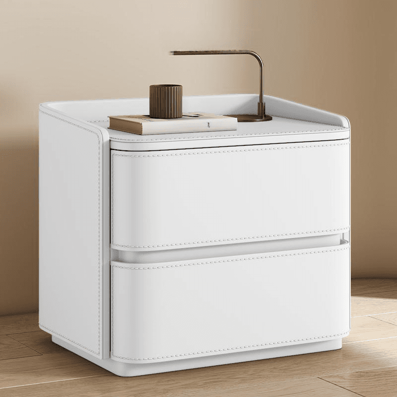 Modish Nightstand With Drawer Organization Featuring 2 Drawers and Pleather Countertop thumbnail 10