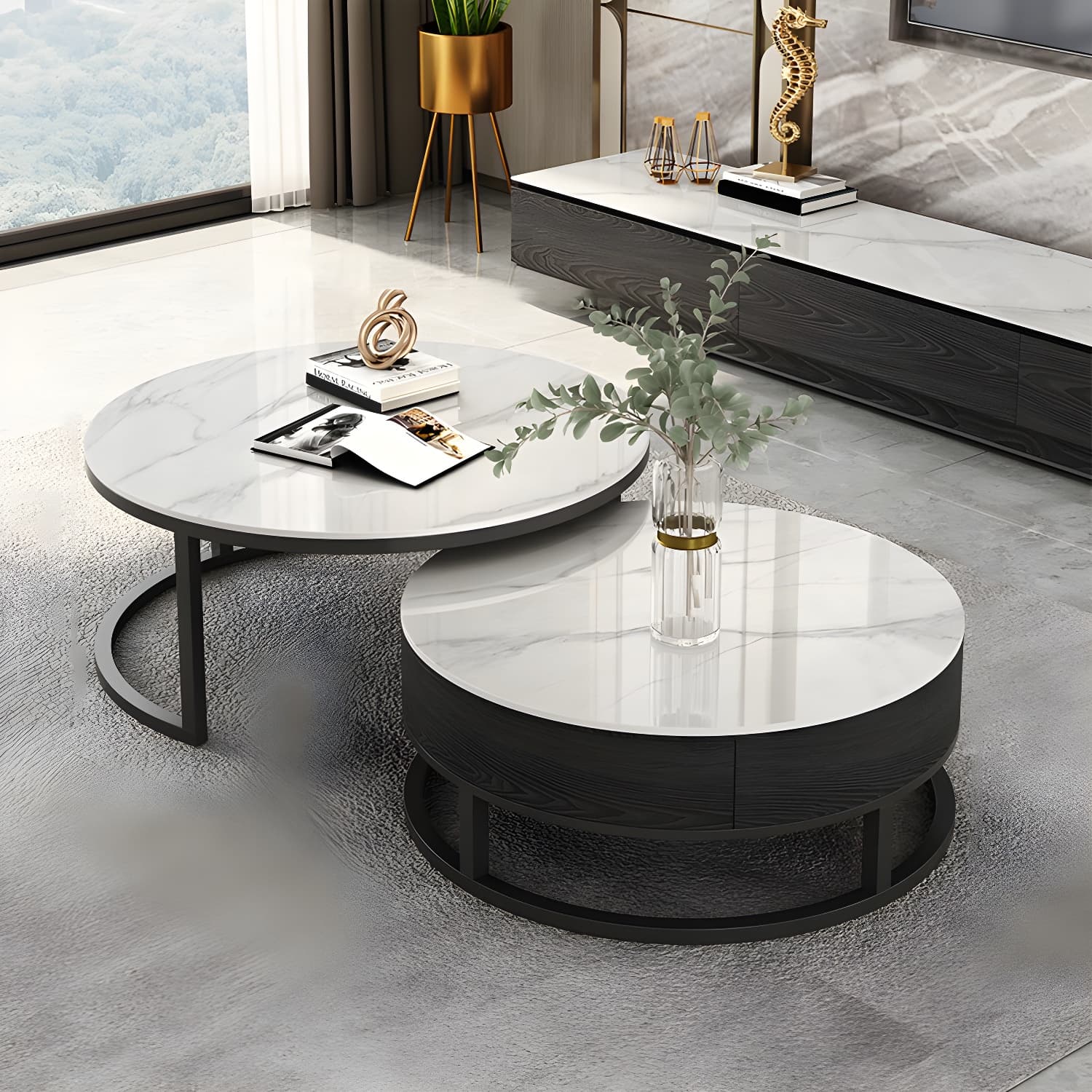 Slate Coffee Table Slate Nesting Coffee Table Set with Storage Drawer thumbnail 2