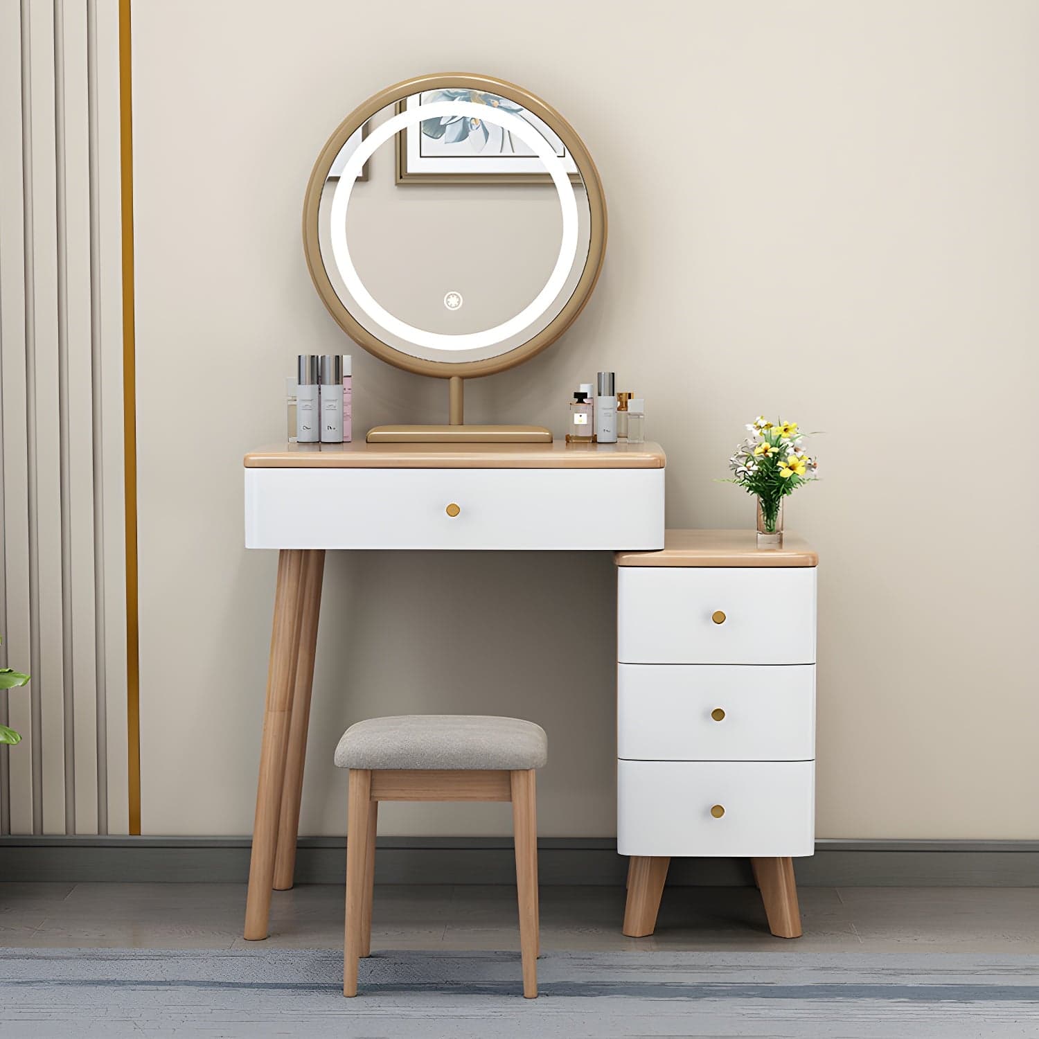 Solid Wood Makeup Vanity Desk Modern Makeup Vanity Desk Table with 4 Drawers thumbnail 3