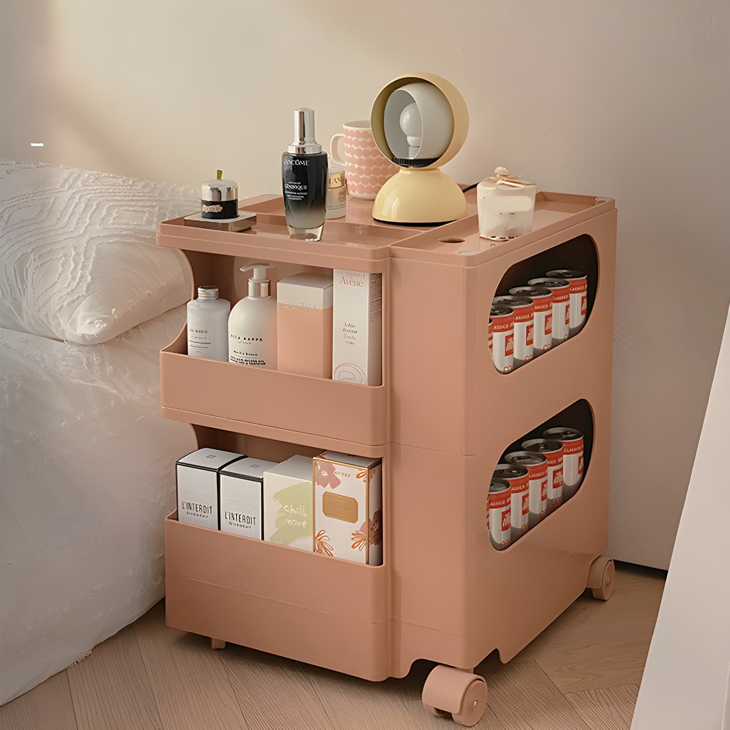 Modern Plastic Night Table Open Storage Night Stand with Wheels thumbnail 21