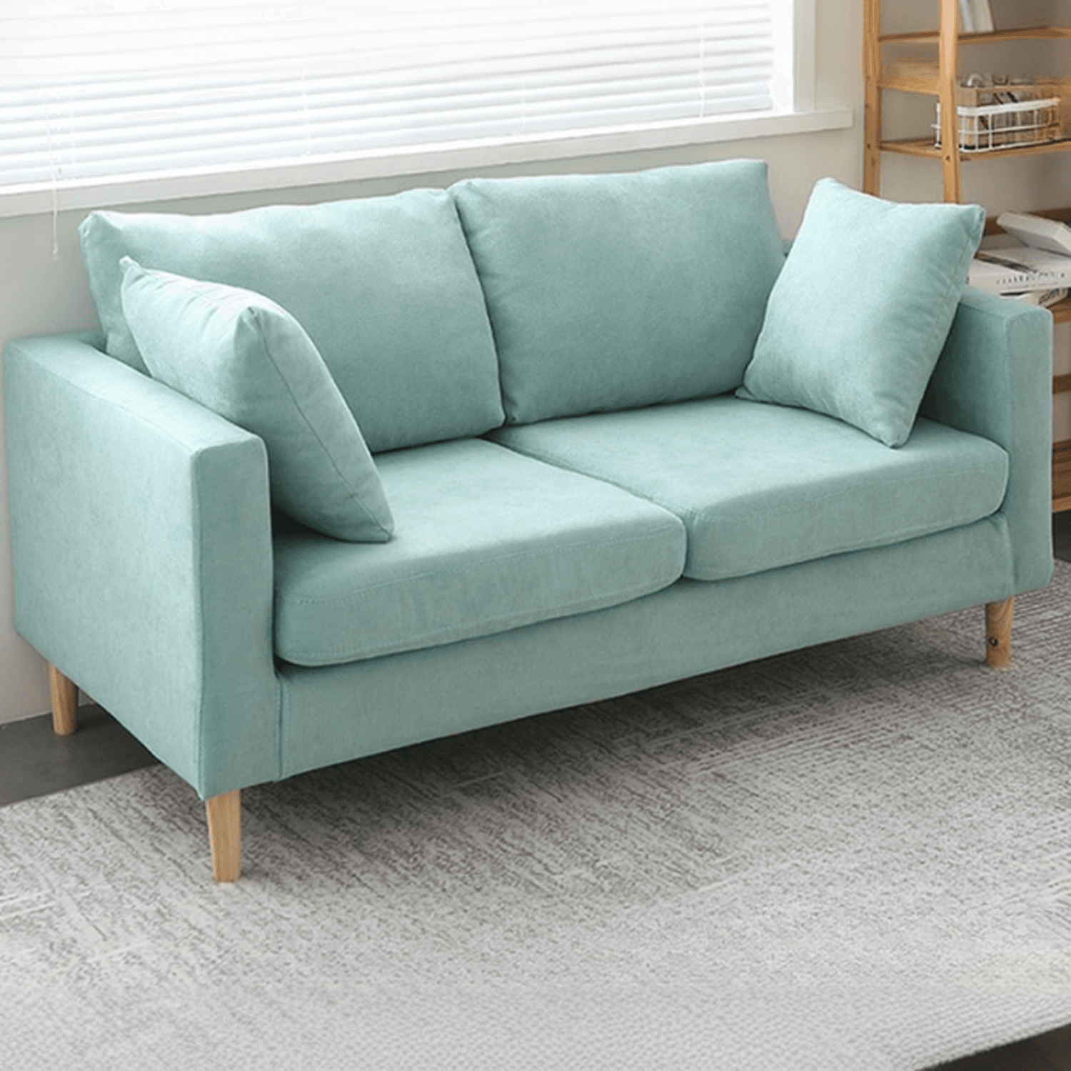 Cream/Dove Grey/Cerulean Loveseat with Slipcover, Wide Pillow Back, Receptacle and 2 Pillows thumbnail 8