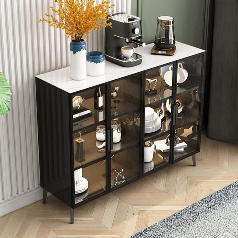 Coal Art Deco Sideboard with Locker, Standard/Narrow Size, Three Internal Shelves, and Glass Doors thumbnail 3