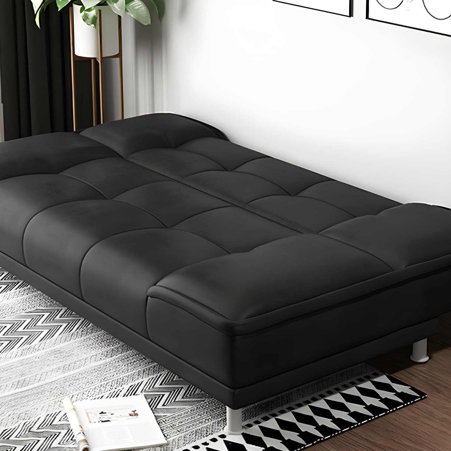 75"Modern Minimalist Armless Foldable Sleeper Leather Settee thumbnail 9
