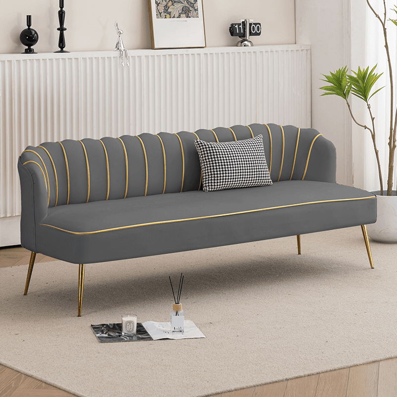 Modish Solid Color Stain Resistant Standard Sofa/Loveseat in Grey/Beige/Amber Color for 2/4-seater/3-seater with 1 Pillow thumbnail 2