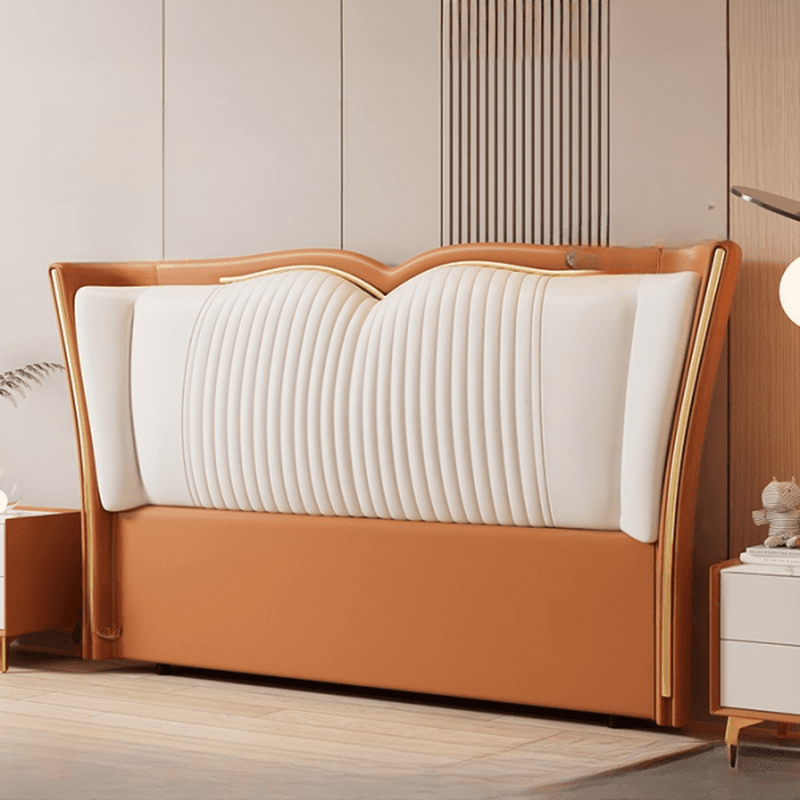 Modern Simple Style Wingback Headboard in Natural Wood for King/Queen/Full Bed with No Distressing, Sponge Upholstery, Free-standing Standard Height thumbnail 6