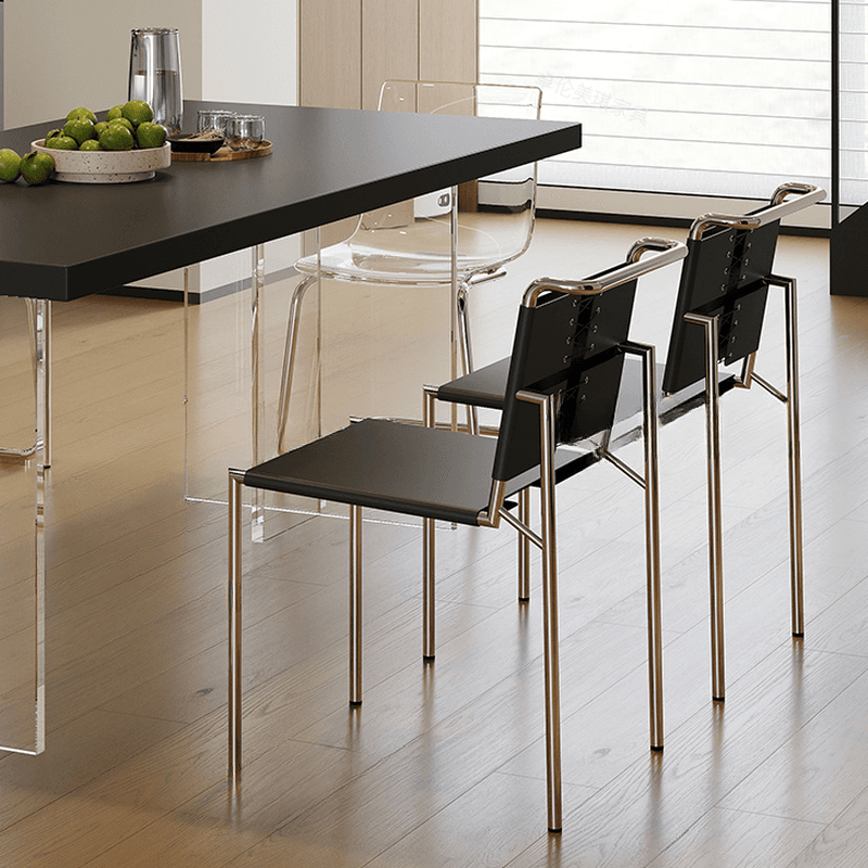 Minimalist Rectangular Dining Table Set with Two-sided Pedestal and Fixed Table, Featuring Back Chairs in Midnight Black thumbnail 5